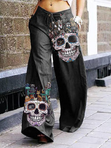 Halloween Skull Print Women's Casual Pants - 6