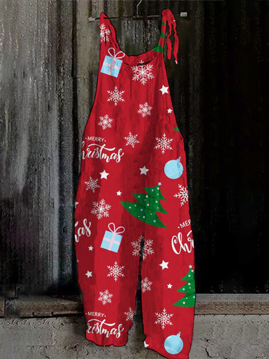 Christmas Red Christmas Tree Print Casual Jumpsuit