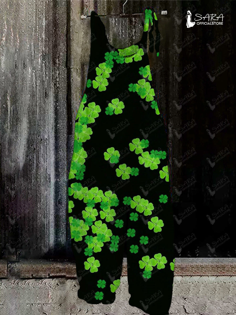 St. Patrick's Day Clover Print Black Lounge Jumpsuit