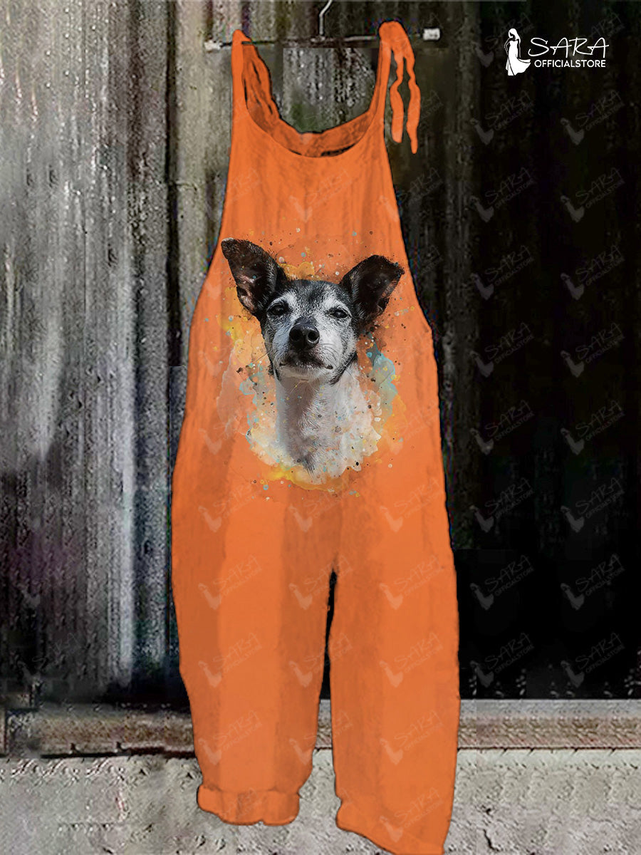 Women's Rat Terrier Print Orange Jumpsuit