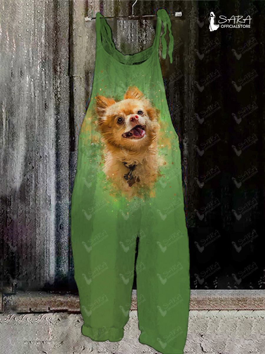 Women's Chihuahua Print Green Jumpsuit