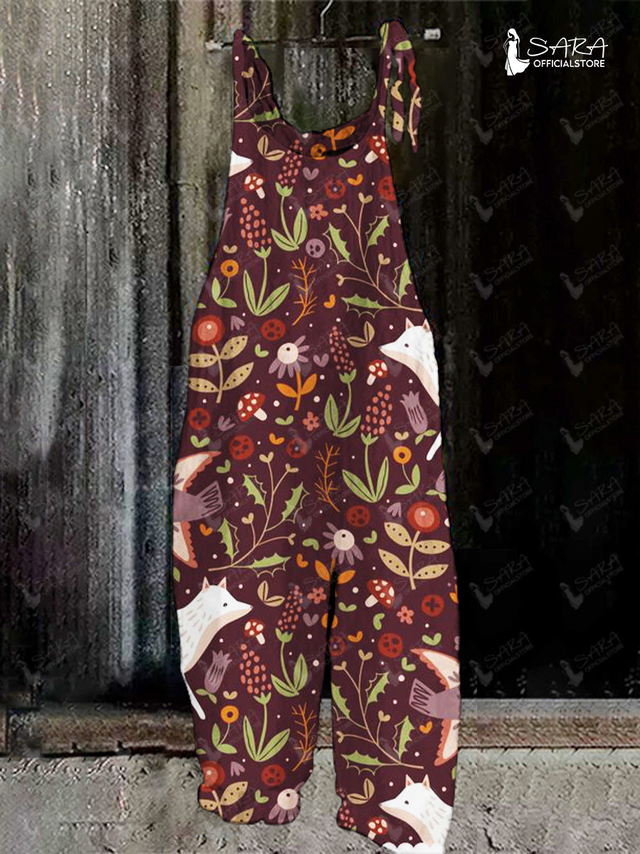 Ladies Casual Floral Print Pocket Jumpsuit