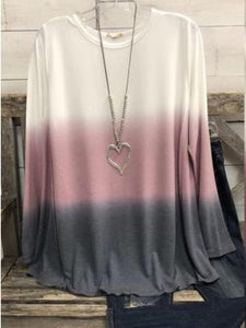 Multicolor Color-Block Long Sleeve Crew Neck Casual Shirts & Tops