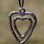 DOUBLE HEART-SHAPED BROWN LEATHER LONG NECKLACE