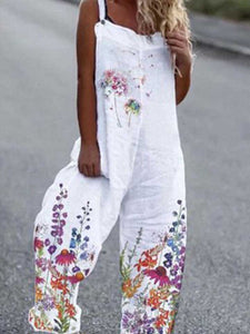 Summer Casual Cotton Jumpsuit with Dandelion Flower Print