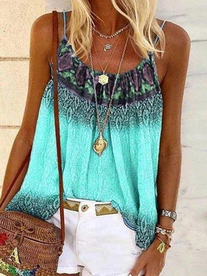 Casual Printed Cotton-Blend Sleeveless Shirts & Tops