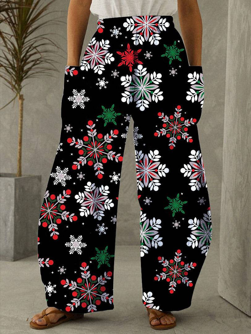Christmas Colorful Snowflakes Vintage Casual Loose Pants