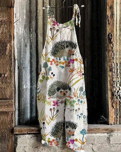 Women's Floral Hedgehog Print Loose Casual Jumpsuit - 4