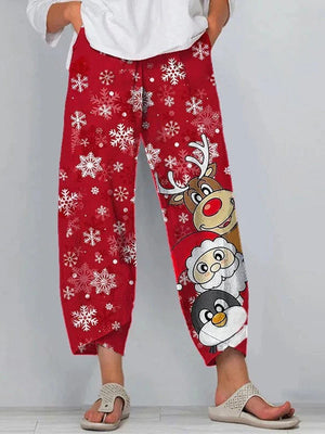 Lovely Cartoon Reindeer Print Merry Christmas Pants - 2