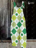 St. Patrick's Day Green Diamond Plaid and Clover Print Jumpsuit