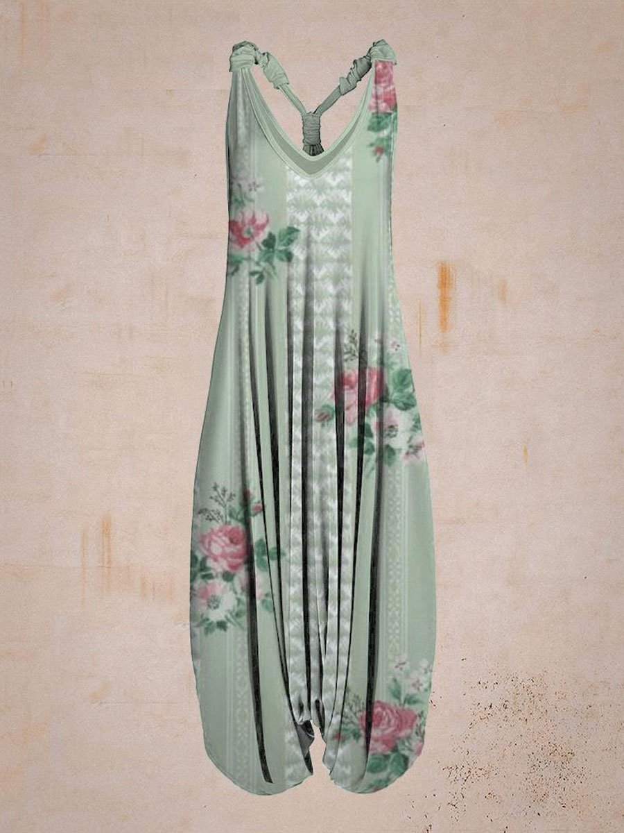 Women Summer Retro&Floral Print Sleeveless Harem Jumpsuit03