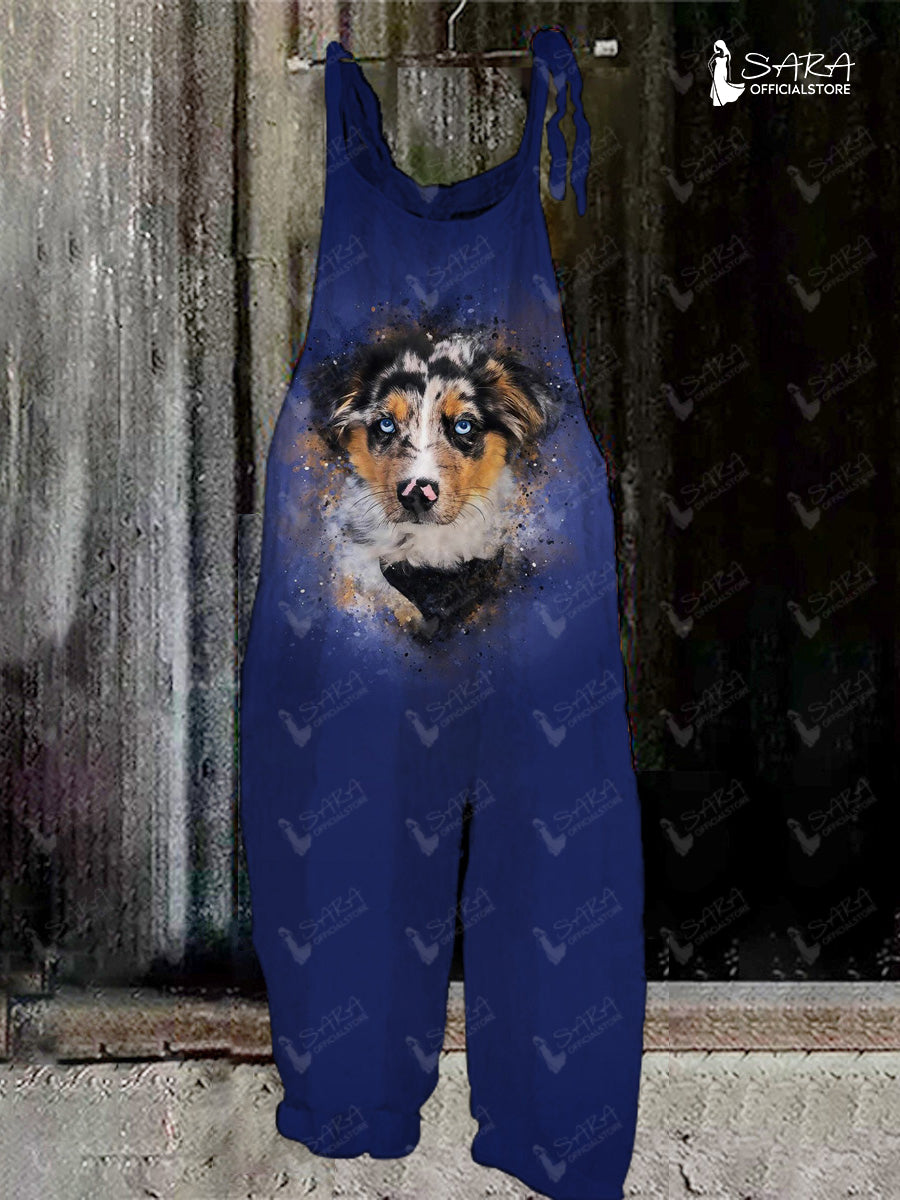 Women's Collie Print Blue Jumpsuit