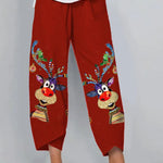 Lovely Cartoon Reindeer Print Merry Christmas Pants