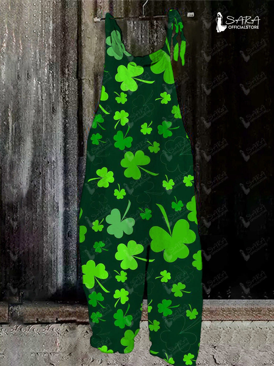 St. Patrick's Day Clover Print Vintage Track Jumpsuit
