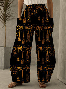 Come We Fly Halloween Witch Print Vintage Pants