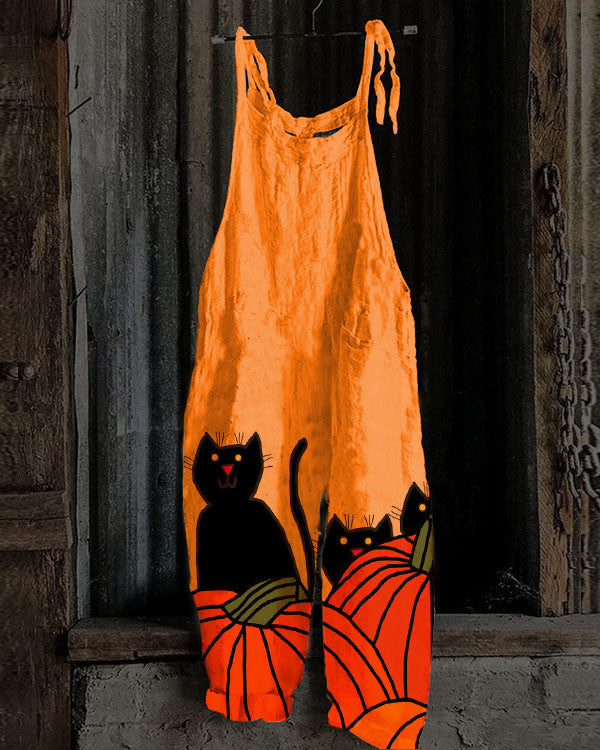 Women's Halloween Night Pumpkin Cat Jumpsuit - 2