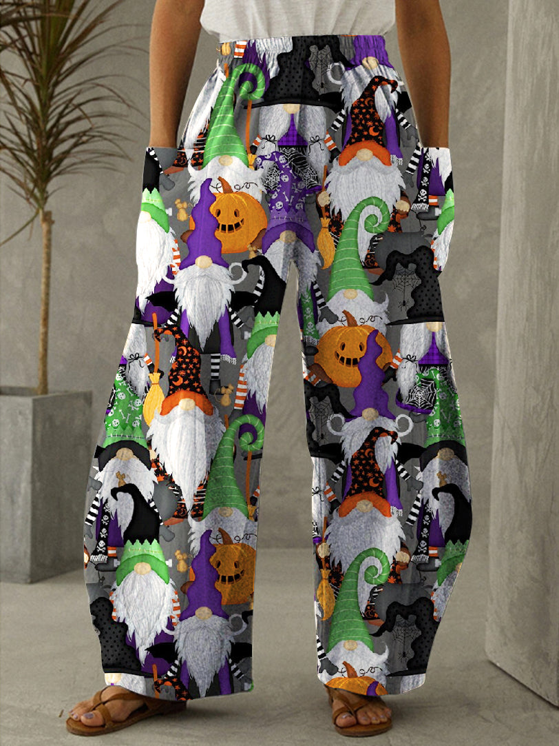 Halloween Gnomes Pumpkin Print Vintage Pants